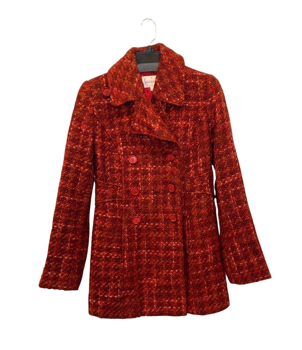 Women's VTG Xhilaration Tweed Double Breasted Pea Coat Red Orange Pink Size S